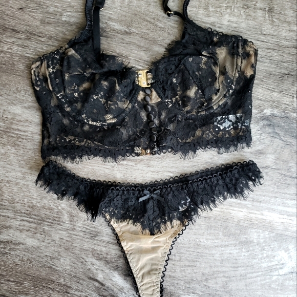 2 Piece | Longline Lace Bustier Bra Top with Matching Thong Panty Set - Picture 3 of 11